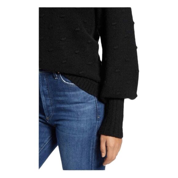 Rachel Parcell Sweater Black Bobble Stitch Crew Neck Pull Over Bishop Sleeves M - Picture 7 of 10